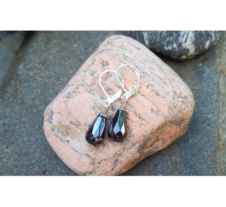 Broušený hematit elegantní minerálové postříbřené náušnice