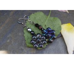 Hematit s perleťovými květinkami romantické náušnice