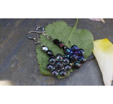 Hematit s perleťovými květinkami romantické náušnice