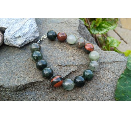 Heliotrop - krevel 12 mm elegantní minerálový náramek, zapínání chirurgická ocel