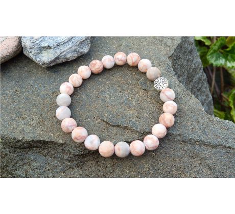 Pink zebra jaspis 8 mm a strom života pružný minerálový náramek