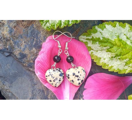 Dalmatinový jaspis a obsidián minerálové romantické náušnice