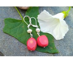 Korál a říční perly minerálové náušnice