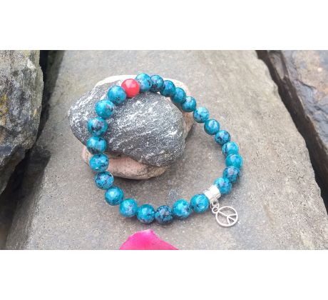 Apatit a korál pružný unisex náramek peace