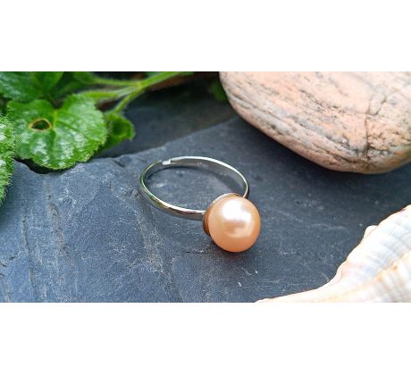 Růžová říční perla v ocelovém prstýnku, perlový prsten
