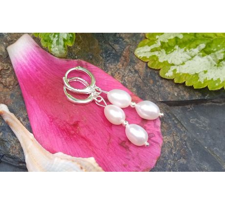 Bílé říční perly v top kvalitě perlové postříbřené náušnice