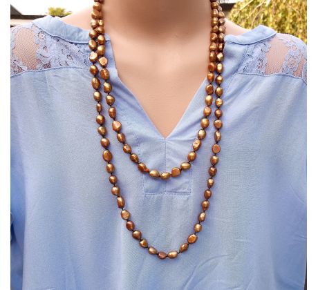 Říční hnědé perly 125 cm dlouhý variabilní perlový náhrdelník