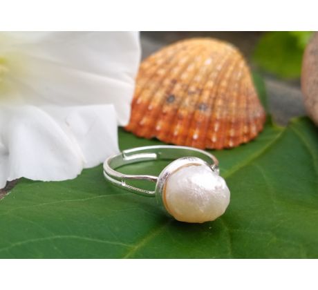 Bílá mořská perla prstýnek univerzální velikost, perlový šperk