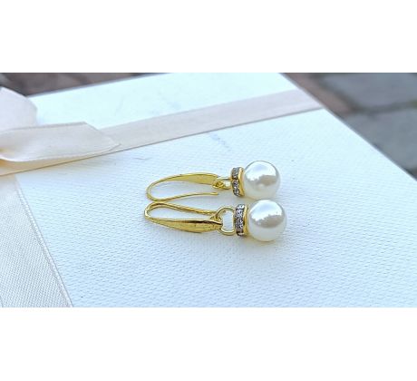 Bílé shell perly pod zirkony perlové elegantní pozlacené náušnice