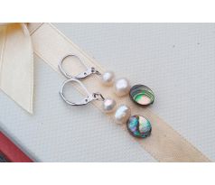 Abalone paua perleť a říční perly náušnice na chirurgické oceli