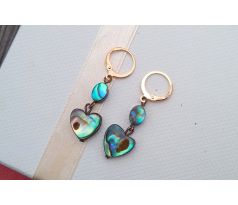 Abalone perleť srdíčka pozlacené náušnice chirurgická ocel