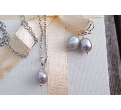 Říční šedá perla 10 mm na řetízku z chirurgické oceli, perlový náhrdelník