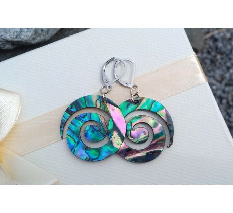 Abalone paua perleť spirály náušnice na chirurgické oceli