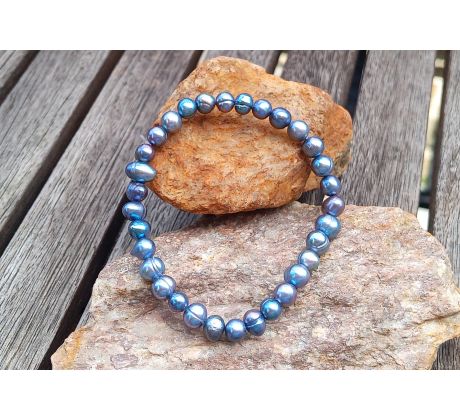 Modrošedý pružný perlový náramek, říční perly