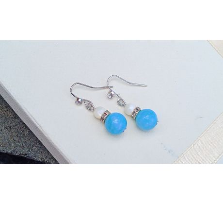 Prvotřídní larimar a přírodní perleť náušnice na chirurgické oceli