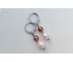 Barokní bílé říční perly s hnědými perličkami náušnice na chirurgické oceli