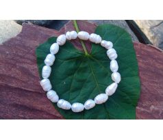 Perlový náramek říční bílé velké perly pružný