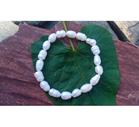 Perlový náramek říční bílé velké perly pružný