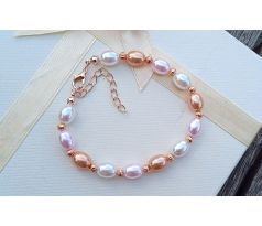 Elegantní perlový náramek bílo růžovo zlatavý, pozlaceno