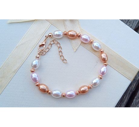Elegantní perlový náramek bílo růžovo zlatavý, pozlaceno