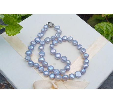 Perlový náhrdelník říční levandulové perly, uzlíkovaný