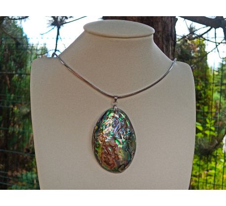 Abalone paua mušle přívěsek na řetízku z chirurgické oceli, náhrdelník
