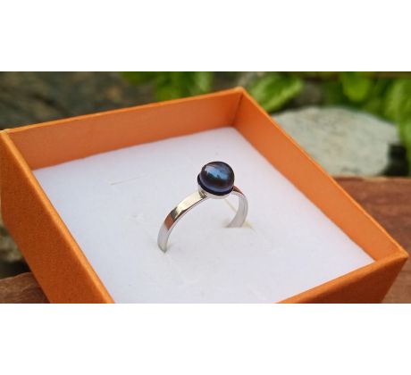 Perlový prstýnek s modrou říční perlou na chirurgické oceli