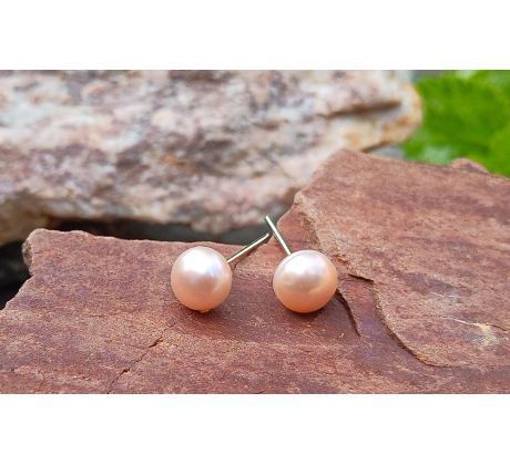 Perlové náušnice s říčními perlami, růžové puzety