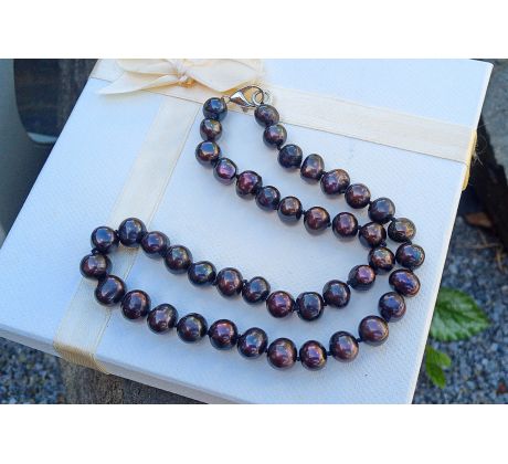 Tahitské tmavé perly 10 mm perlový uzlíkovaný náhrdelník