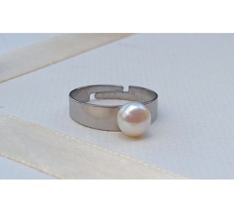 Perlový prstýnek s bílou říční perlou na chirurgické oceli