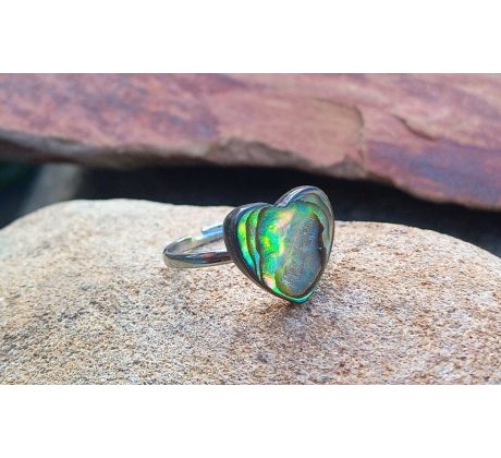 Abalone paua perleť srdce postříbřený prstýnek
