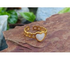 Pozlacený prstýnek s bílou perletí chirurgická ocel