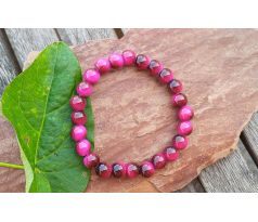 Tygří oko 8 mm v barvě magenta  pružný minerálový náramek