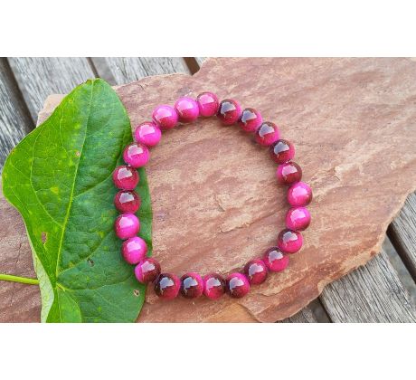 Tygří oko 8 mm v barvě magenta  pružný minerálový náramek