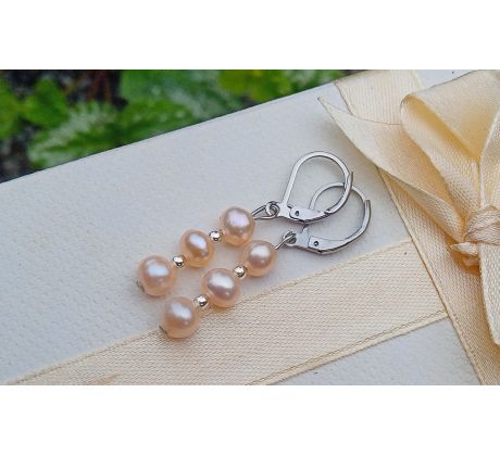 Růžové říční perly náušnice na chirurgické oceli perlové náušnice