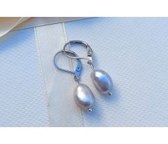 Perlové náušnice šedé říční top perly 12 mm na chirurgické oceli