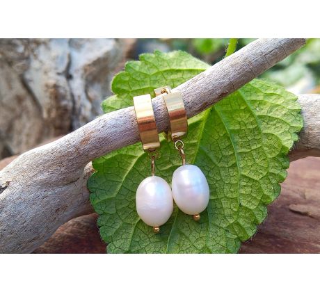 Říční velké perly pozlacené perlové náušnice, chirurgická ocel