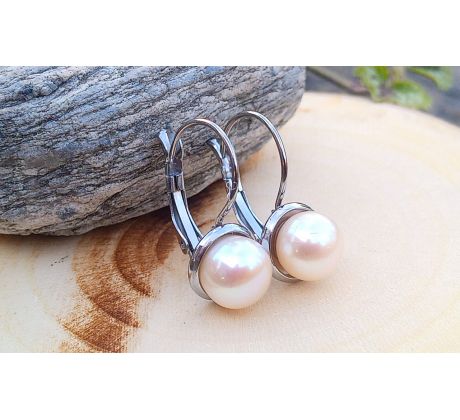 Růžové mořské perly perlové náušnice na chirurgické oceli